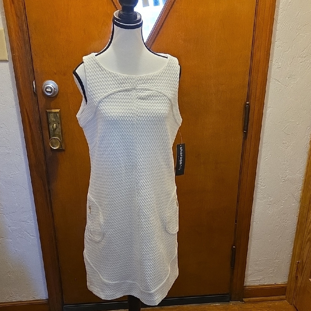 Sharagano White Textured Sleeveless Mini Dress